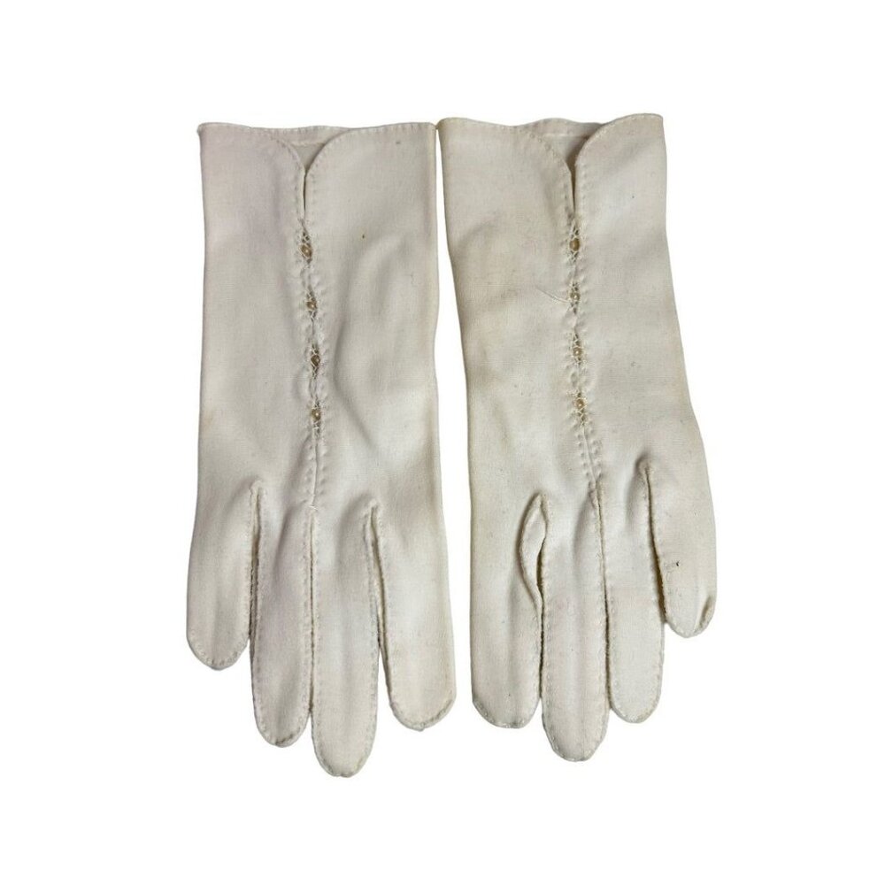 Size 6.5 Handsewn in Japan Pearl White Short Gloves Fabric No Stretch